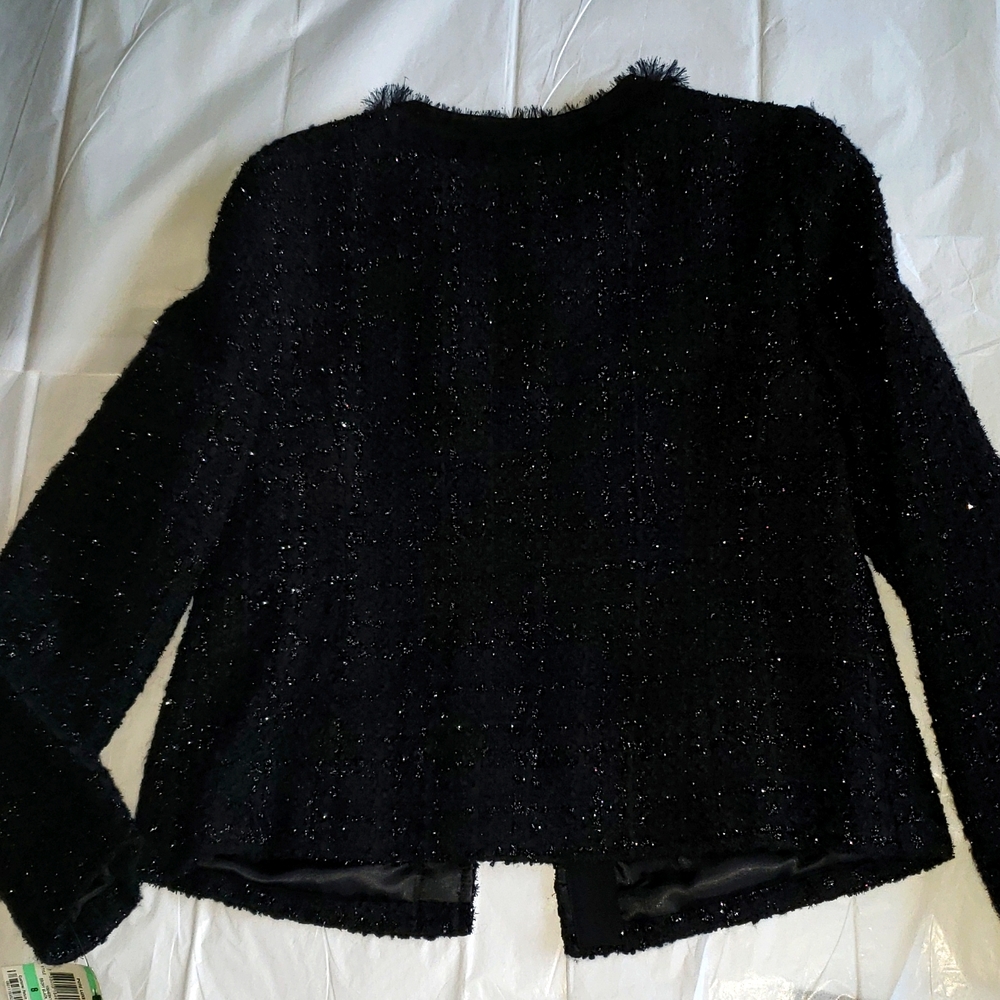 ALFANI New Jacket Blazer Topper Textured Tweed Wool Ribbon Trim Lurex BLACK NWT - Picture 7 of 17